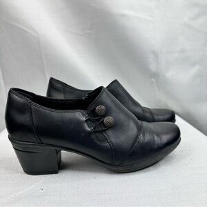 Clarks Collection Emslie Warren slip on loafer heel leather comfort fall bootie